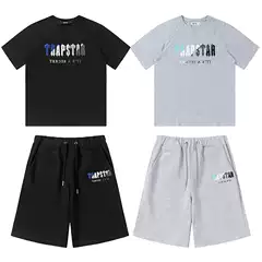 Cross-Border Export Trapstar Rainbow Letter Gradient Towel Embroidered Short-Sleeved T-Shirt Fog High Street Shorts Suit