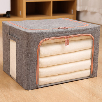 Cotton and Linen Clothes Storage Box Fabric Clothes Fixing Box Folding Wardrobe Layering Artifact Quilt Storage Bag Household