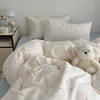 Small Fresh Girly Heart Cute Dog Double-Layer Gauze Quilt Cover Pure Cotton Type a 4-Piece Dormitory Three-Piece Set