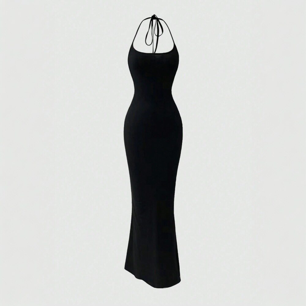 Elegant Backless Maxi Dress Sexy Halter Neck High Waist Slim Fit Spring Summer Evening Gown Wholesale Available
