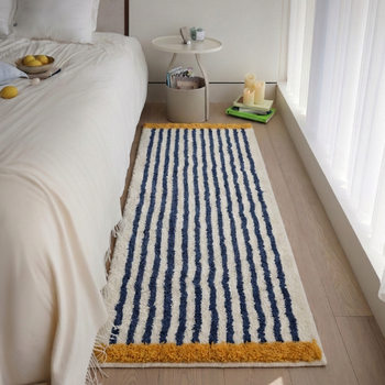 Thickened Velvet Bedroom Bedside Carpet, Water-Absorbent, Non-Slip, Wear-Resistant Foot Mat, Simple Ins-Style Line Bay Window Mat for Home