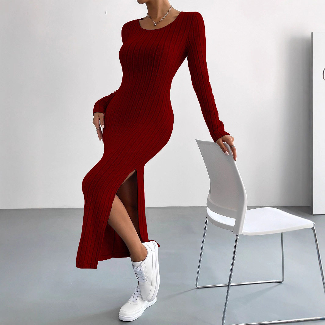 Chic Midi Bodycon Dress Slim Fit Side Slit Comfortable Fabric Spring Summer Casual Wear for Petite Sizes Wholesale