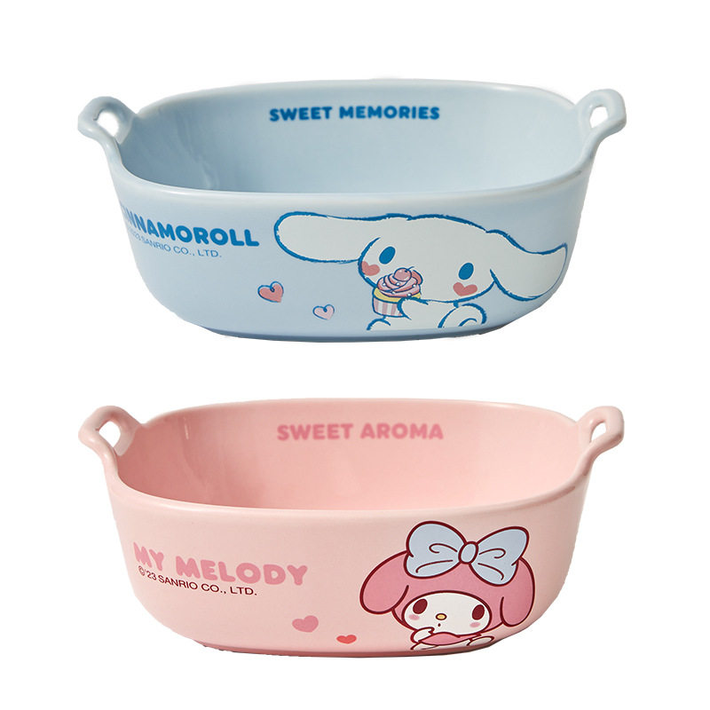 Sanrio Air Fryer Special Bowl Ceramic Baking Bowl Oven Steaming Bowl Double-Eared Baking Pan Baking Rice Bowl m