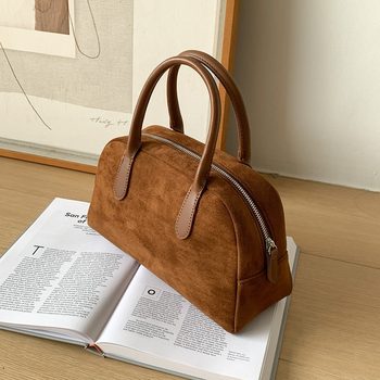 South Korea bag women's bag autumn and winter suede handbag women's large capacity niche retro plush hand carrying Boston bag