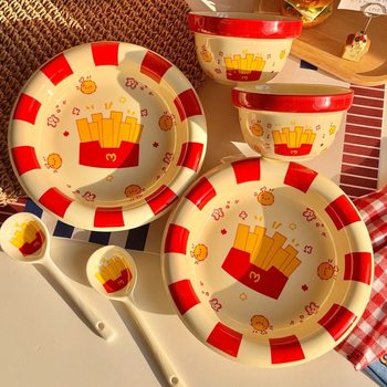 French Fries Head Ceramic Bowl for Home Use 2025 New High-Value Single-Person Dining Tableware, Good-Looking Bowls and Plates, Thickeneded Noodle Bowls