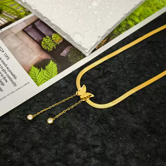 Titanium steel necklace simple non-fading niche high-end sense three-dimensional butterfly tassel snake bone necklace fashion versatile women