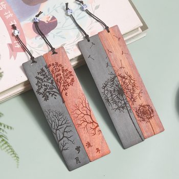 Chinese style wooden bookmark mahogany carving dandelion lettering carving company graduation gift Ebony purple sandalwood
