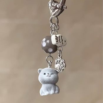[Wink Little Gray Cat] Guben Chain Mobile Phone Chain Card Album Pendant Hanging Chain Notebook Guka Keychain Heart