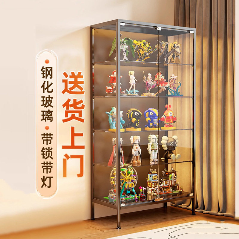 手办柜玻璃展示柜痛柜带锁带门书柜防尘透明模型收纳柜玩具储物架