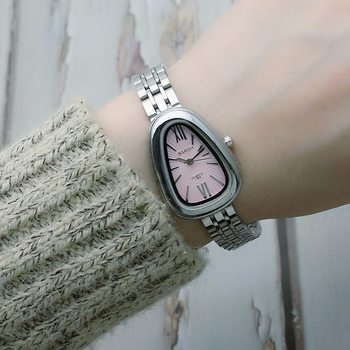 Drop-Shaped Roman Numeral Snake Head Dial Simple Ladies Steel Band Quartz Watch Boys and Girls Watch Steel Band Watch 8669