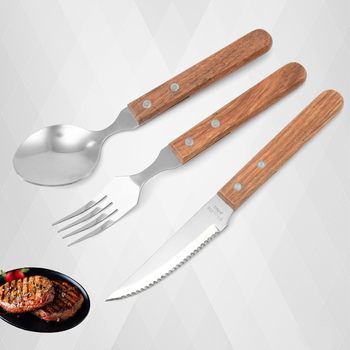 Manufacturer Wholesale Rosewood Handle Steak Knife, Fork, and Spoon Western Restaurant Cutlery Set Stainless Steel Western-Style Tableware