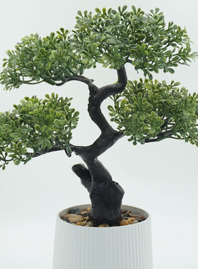 新款仿真假松树 中式禅意迎客松盆栽 桌面绿植盆景客厅装饰品摆件