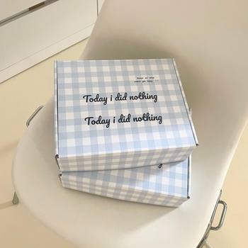 Homemade Copyright Ins Korean Blue Checkered English Box Airplane Box Plus Hard Intimates Hair Tie Express Packaging Box Paper