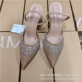 Apricot mesh rhinestone high heels