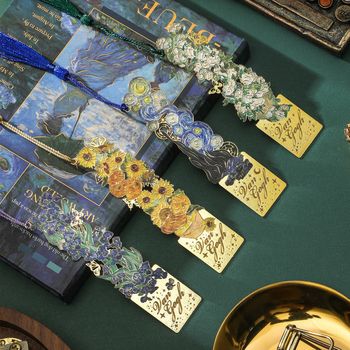 Vintage Oil Painting Cut Out Bookmark High-End Exquisite Metal Van Gogh Bookmark Primary School Student Reward Graduation Gift Classical
