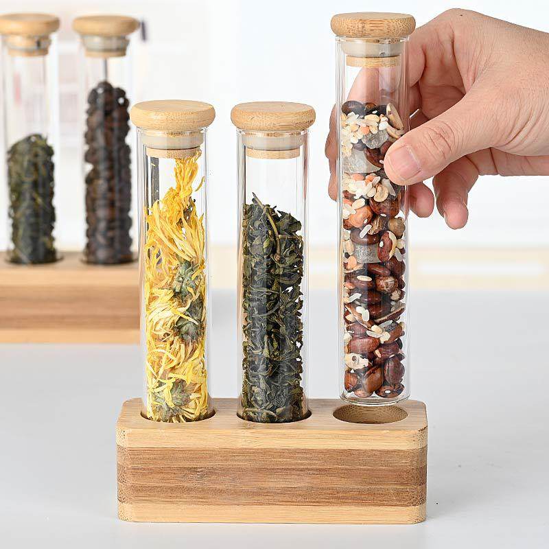 Vertical multi-functional sealed can bar counter decoration coffee bean display stand wooden stand bamboo storage glass storage box