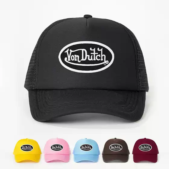 Temu Shein Cross-Border Popular Hats New Embroidered Von Dutch Sponge Mesh Hat Retro Adjustable Duckbill Cap