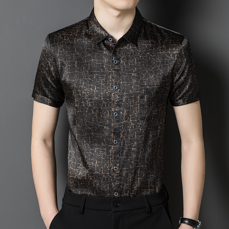 Áo Sơ Mi Nam Chất Liệu Lụa Tơ Tằm Ngắn Tay Hàng Mùa Hè Trung Niên