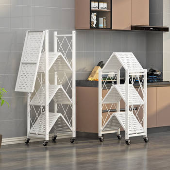 Installation-Free Folding Storage Rack Kitchen Movable Organizing Storage Rack Microwave Multi-Layer Storage Rack