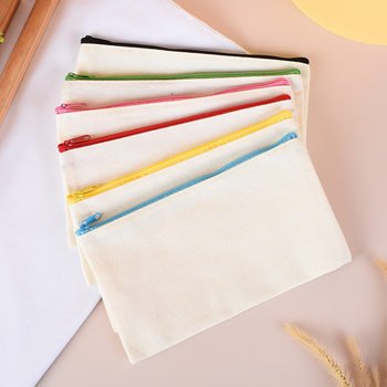Cross-border Amazon Canvas Pencil Bag Creative Simple Zipper Bag Blank Clutch Bag Makeup Storage Bag