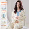 Long-Sleeved Confinement Clothes with Breast Pads, Pajamas for Women, Autum Postpartum Maternity Home Clothes, Breastfeeding and Feeding Suits, Spring and Autum