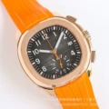 Orange Rubber Strap with Rose Gold Case, Black Dial, Orange Hands