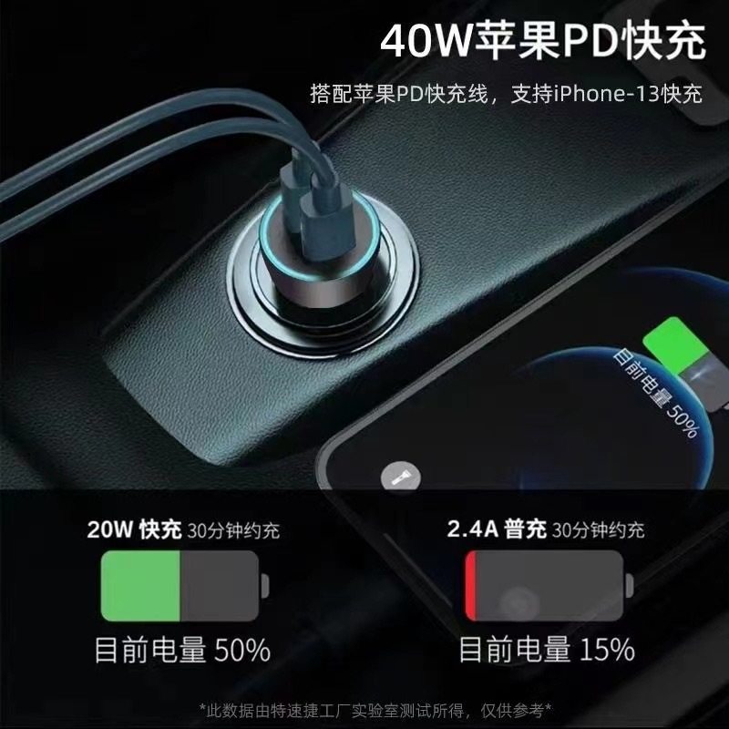The new PD40W fast charger car charger dual PD car charger one drag two cigarette lighter car charger for Apple flash charger