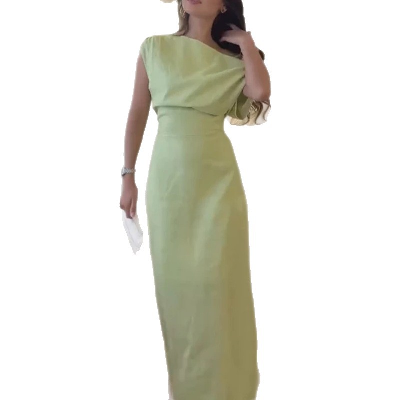 Summer Womens Dress Elegant Solid Color Off Shoulder Slim Fit Perfect for Parties and Events Wholesale Available