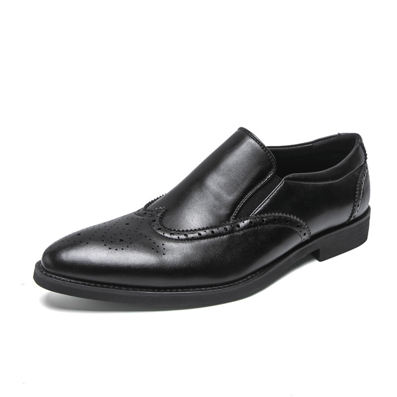 Giày da nam mũi nhọn kiểu brogue derby công sở — 613 màu trắng, 613 màu đen