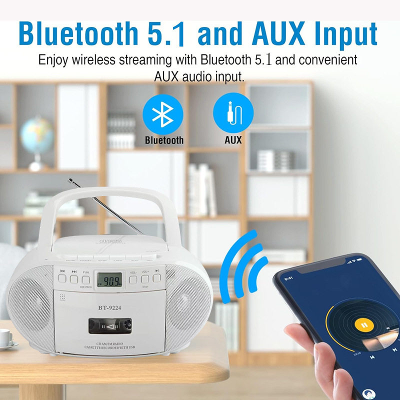 Cross-Border Portable Multi-Function Cd Player Stereo Bluetooth Audio Tape Player Fm Radio USB