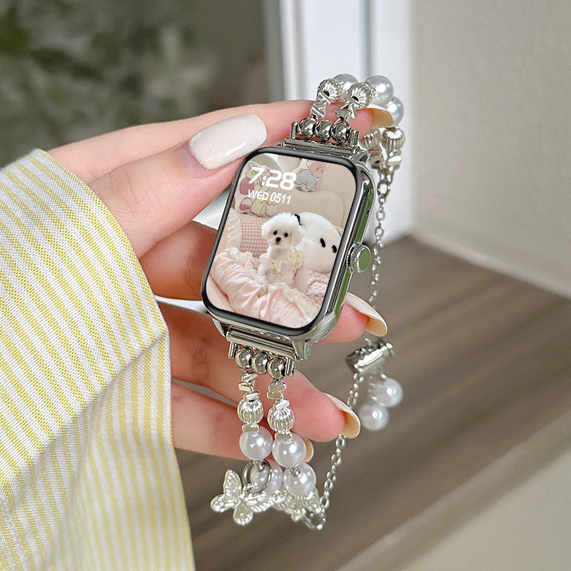 女士智能手表多功能高颜值优雅珍珠蝴蝶串珠蓝牙通话支付健康监测