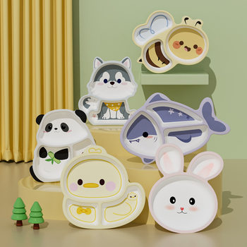 Children's dinner plate baby eating cartoon cute grid tableware kindergarten home high-looking complementary food children's dinner plate