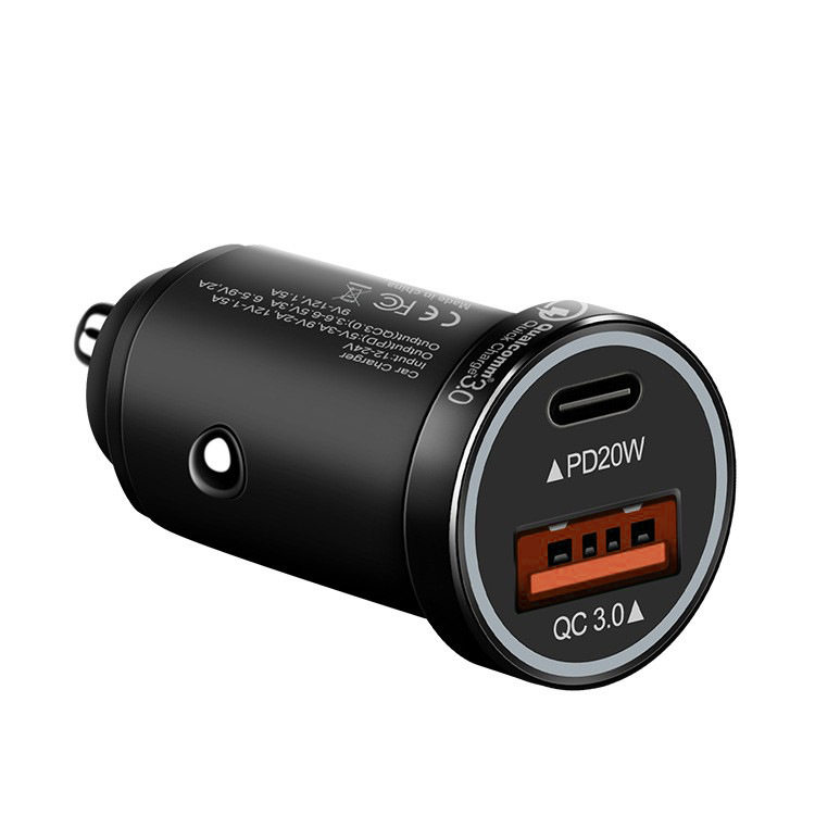 Mini Aluminum Alloy Private Model Car Charger Qc3.0+Pd20W Dual-Port Output 38W Fast Charging Flash Charger