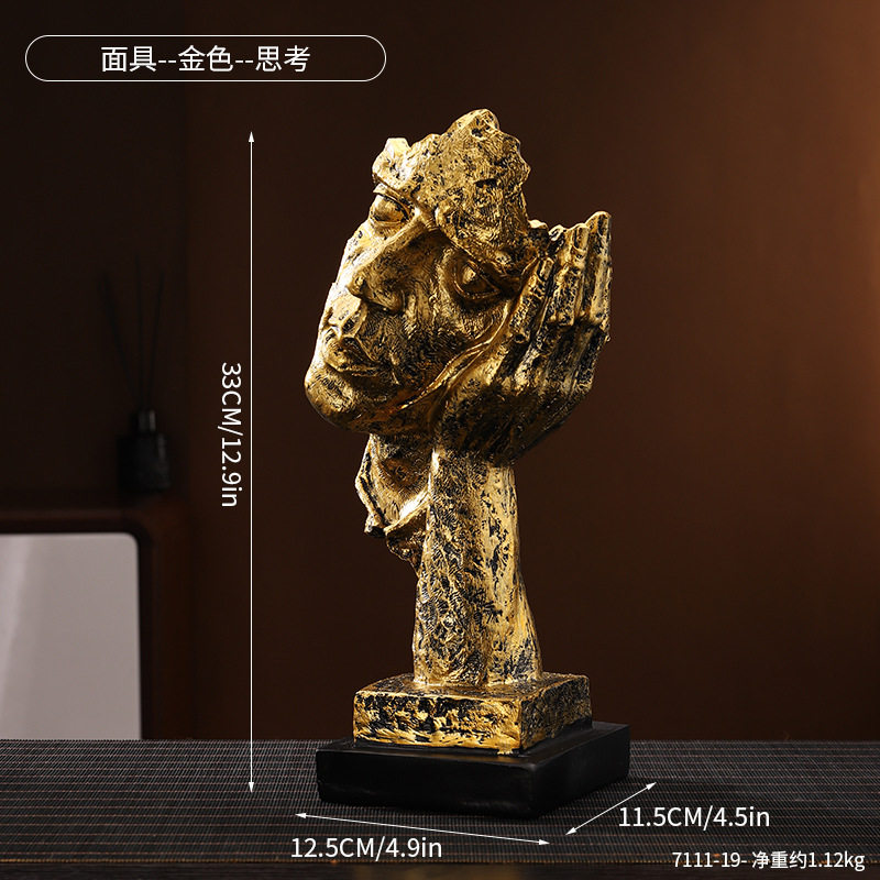 沉默是金北欧复古装饰工艺品树脂艺术品家居客厅酒柜摆件摄影道具