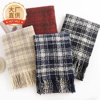Autumn and Winter Square Plaid Scarf Women's All-match Elegant Casual Wind Cold-proof Shawl Fashionable Commuting Warm Neck Protection Scarf