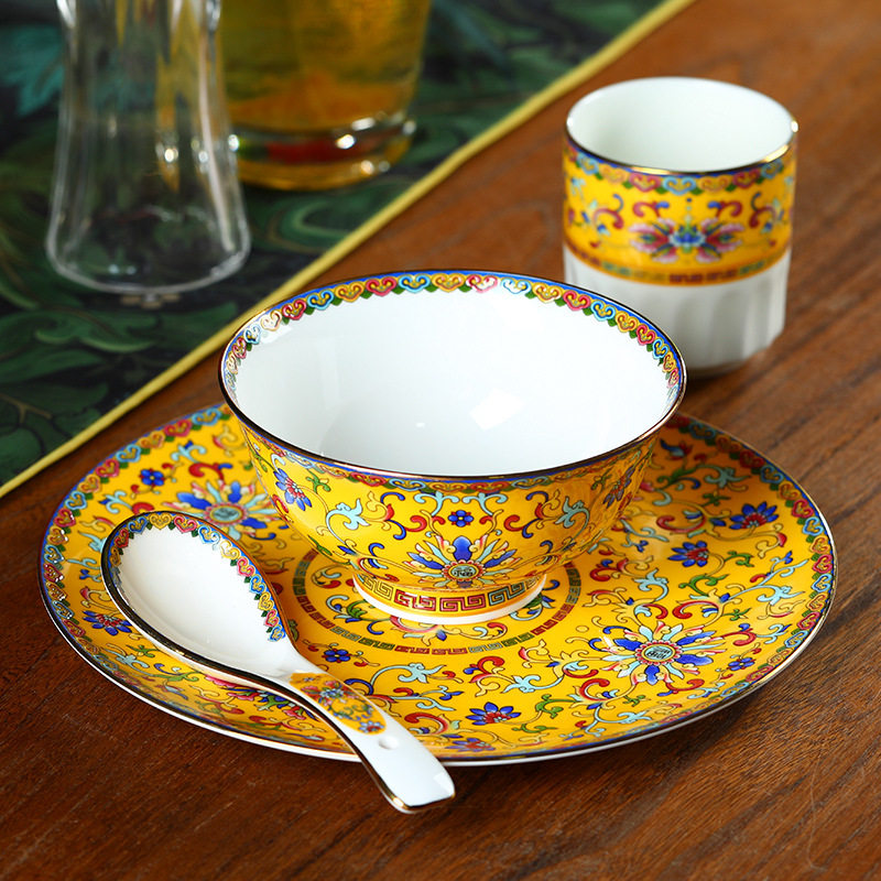 Dishes suit wholesale enamel five-star hotel table bone china tableware suit five-piece three-piece set