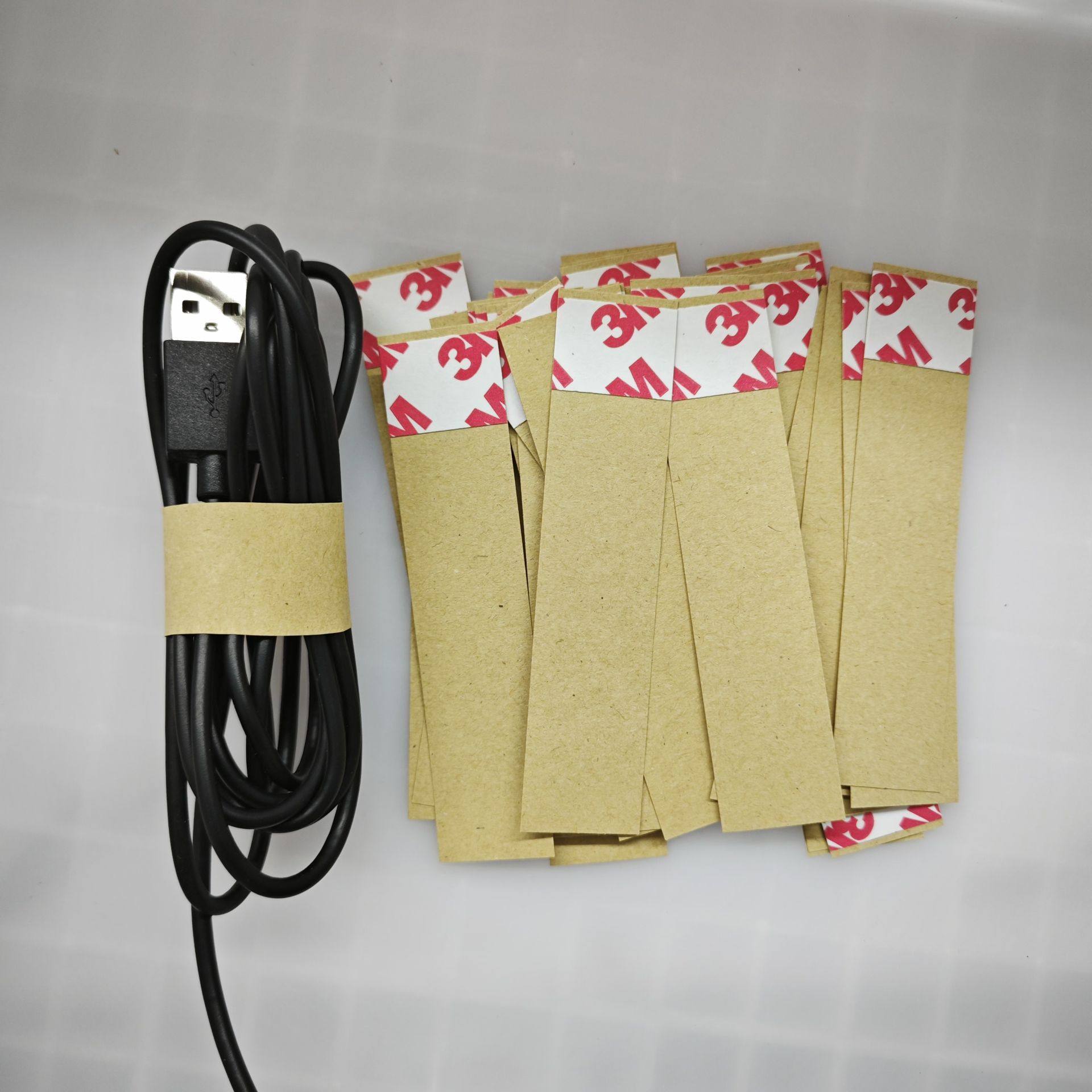 Factory Direct Sales Data Cable Wrapping Paper Tie with One Glue White Kraft Paper Tie with 3m Double-Sided Tape Portable