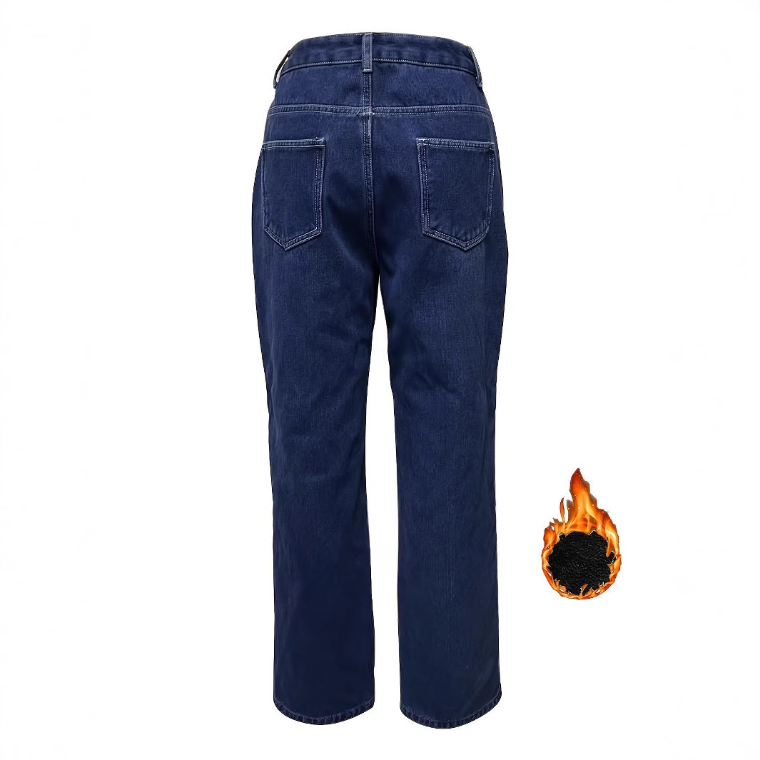 Womens High Waisted Straight Leg Jeans Fleece Lined Slim Fit Trendy Design Casual Wear Ready to Ship