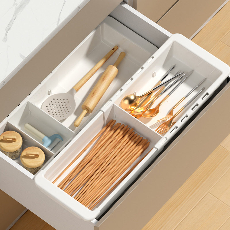 Drawer classification retractable storage box kitchen tableware partition multi-function storage basket office stationery finishing box