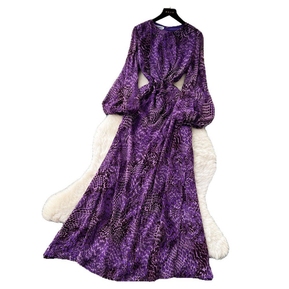 French Vacation Style Floral Maxi Dress for Women Long Sleeve Waist Defined A Line Silhouette Spring and Autumn Wear