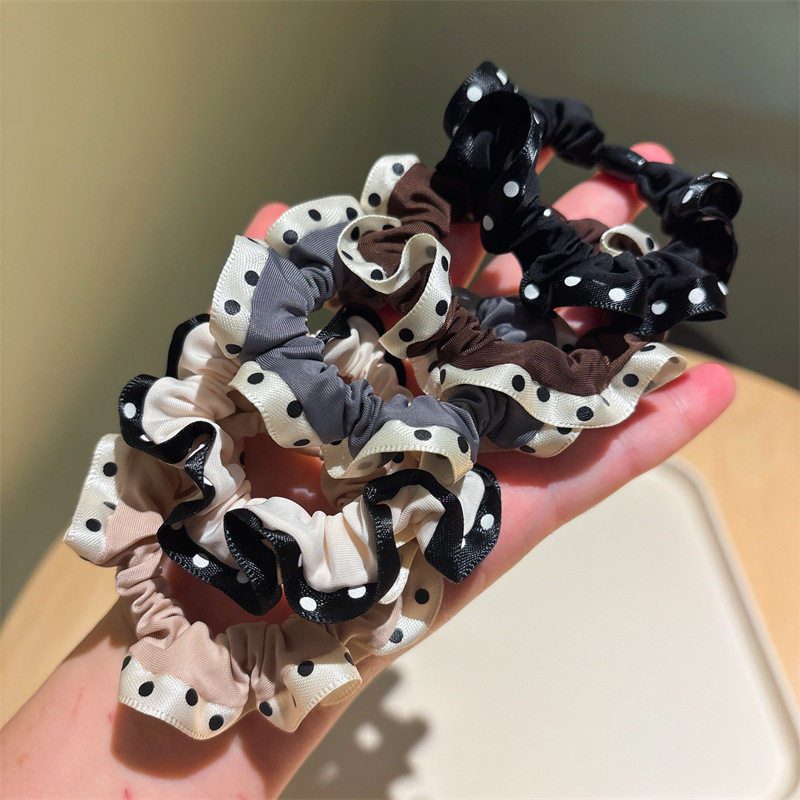 Fresh and Simple Polka Dot Lace Hair Tie Versatile High Elasticity Ponytail Hair Rope Elegant Bun Hair Rope