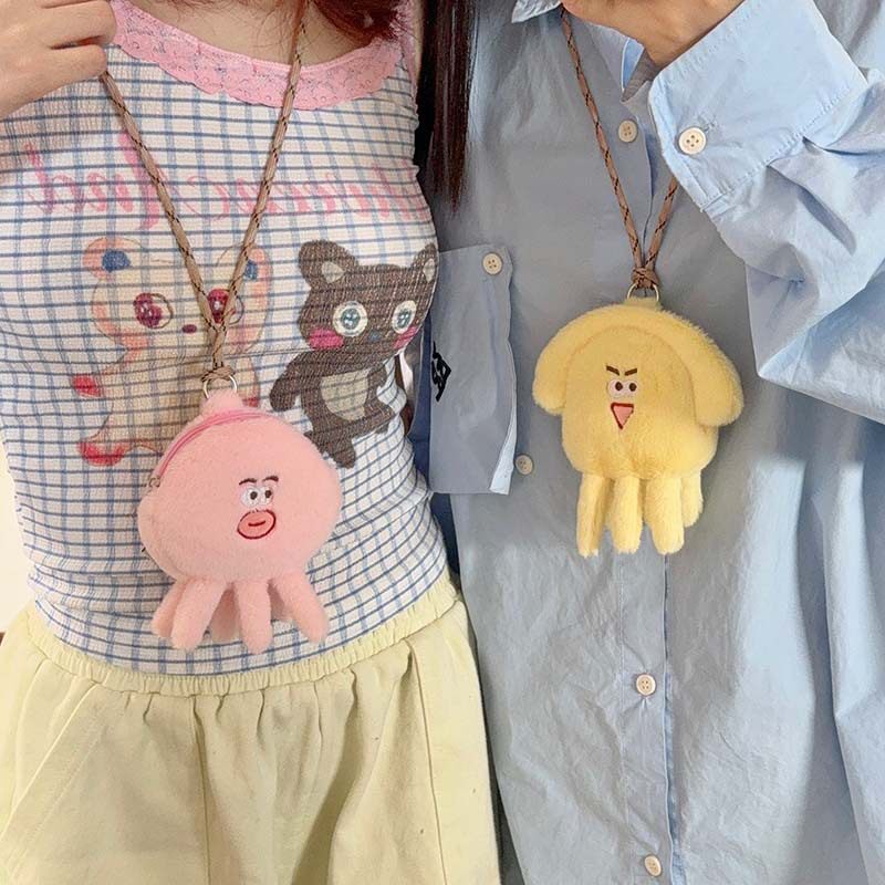 Cat Fan Marine Animal Coin Purse Cartoon Headphone Bag Oyster Octopus Shark Squid Plush Storage Bag Neck Bag