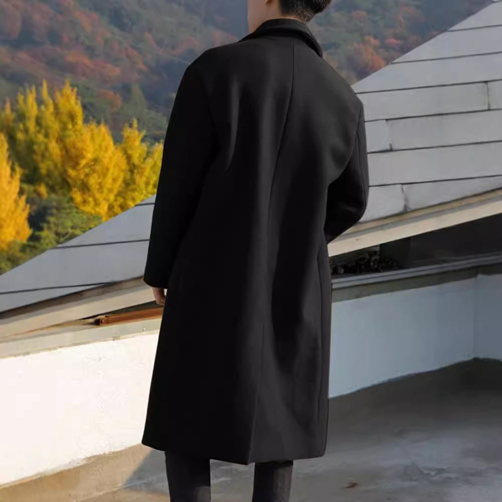 Mens Wool Overcoat Thick Warm Fabric Mid Length Available in Khaki and Black Wholesale Options