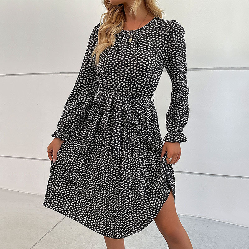 Leopard Print Long Sleeve Dress Casual Chic Round Neck Autumn Fashion Wholesale Available bulk order