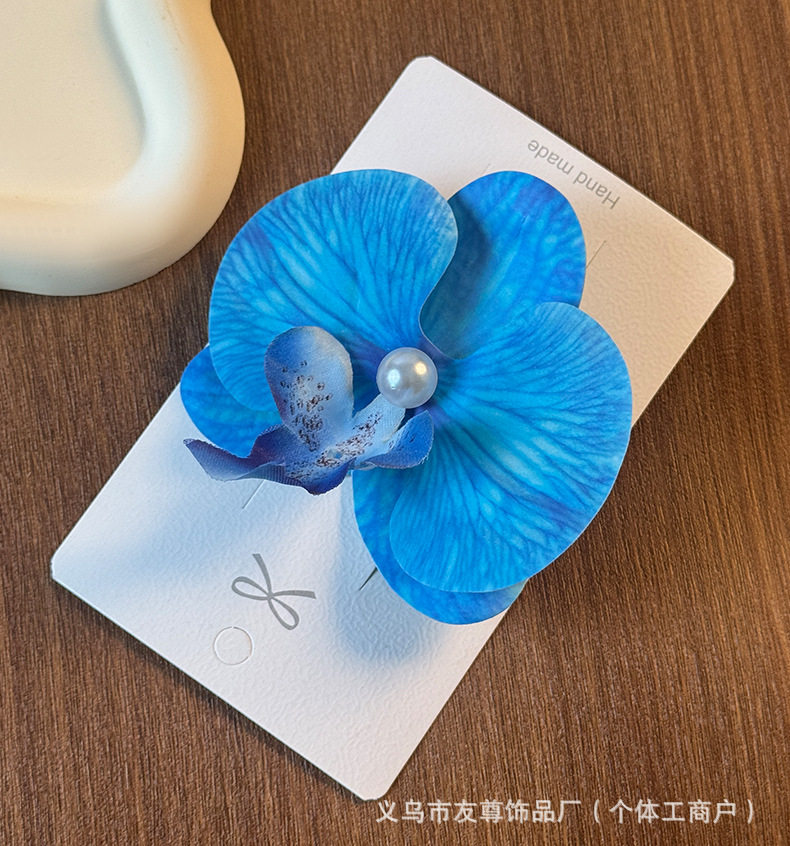 新款蝴蝶兰花朵发夹高颜值抓夹氛围感度假拍照鸭嘴夹发饰跨境头饰