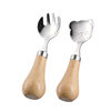 Jiasheng Wooden Handle Tableware Set 304 Stainless Steel Kidsren's Short Handle Knife, Fork and Spoon Can Stand Bear Training Food Spoon