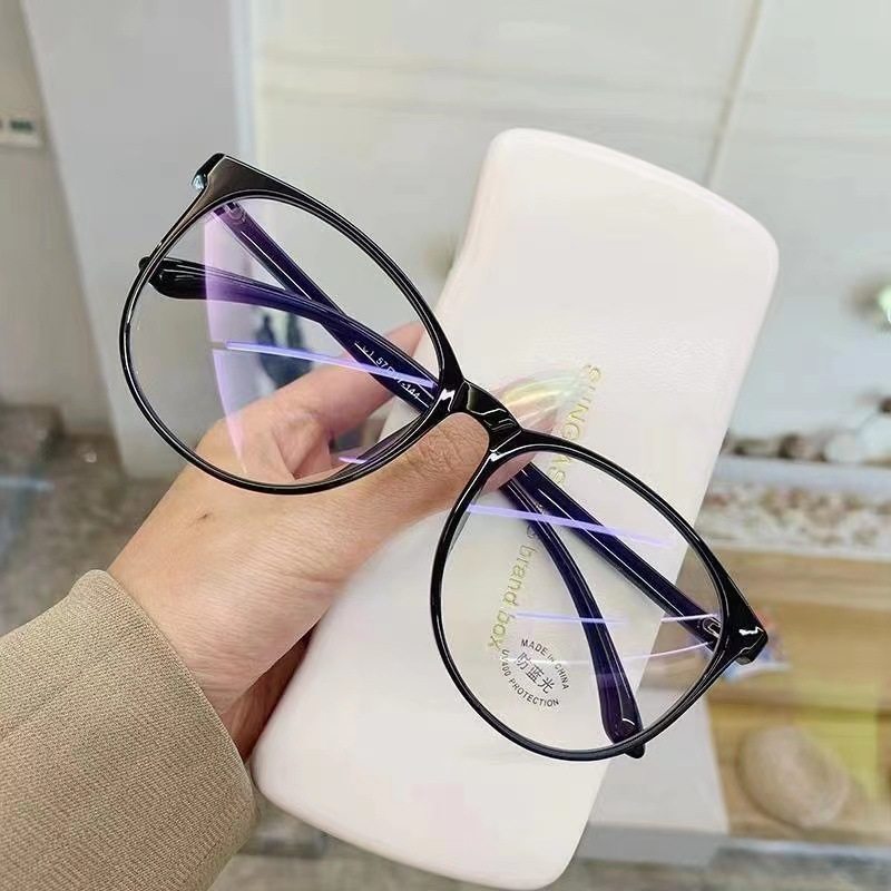Korean Style Glasses Women's Online Celebrity Plain Anti-blue Light Large Frame Flat Glasses Slimming Glasses Frame Available for Myopia Fashionable Glasses Frame