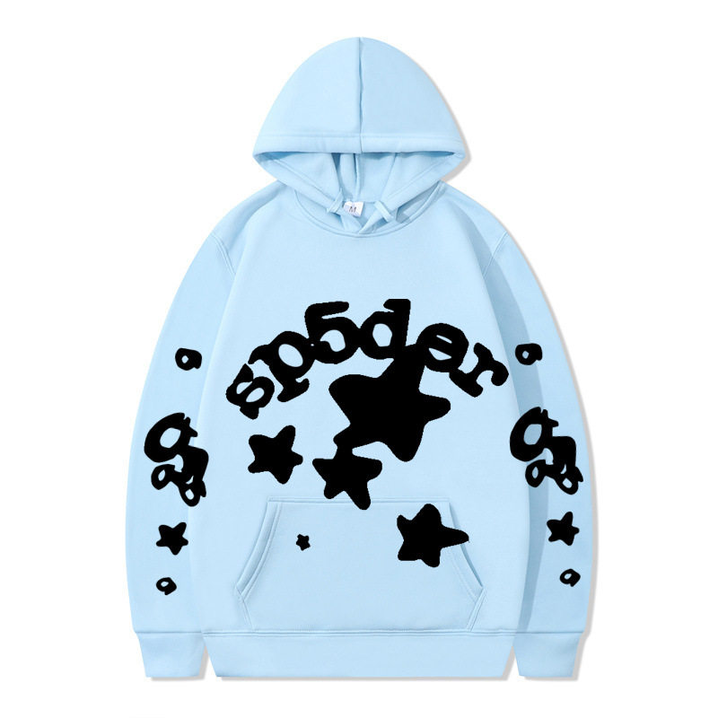 跨境 SP5DER蜘蛛网印花帽衫欧美潮牌大码宽松男女款连帽卫衣