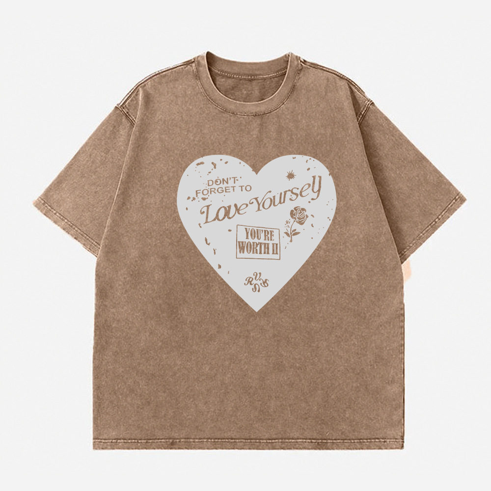 Loose Fit Heart Print Short Sleeve T Shirt for Women Vintage Wash Design Casual Style Summer Wear Wholesale Available
