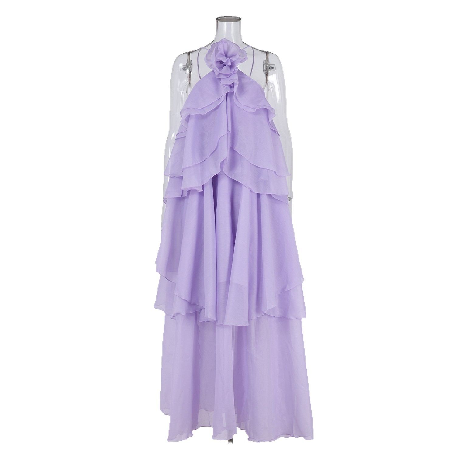 Backless Ruffle Hem Maxi Dress Elegant Floral Embellishments Vacation Style Wholesale Available
